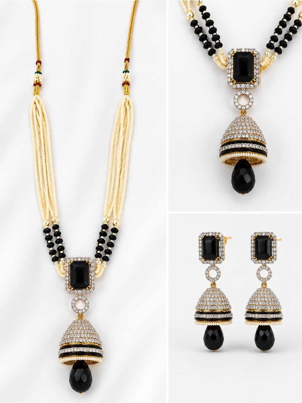 Black & Gold Traditional Necklace Set with Matching Jhumka Earrings
